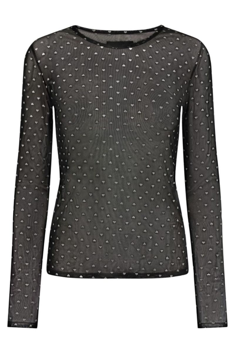 Mesh Ls Sparkle Tshirt | Black Silver Heart | Liberté