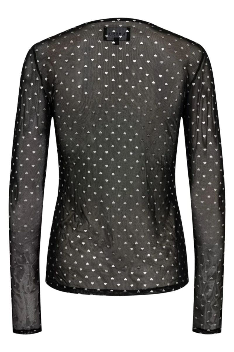 Mesh Ls Sparkle Tshirt | Black Silver Heart | Liberté