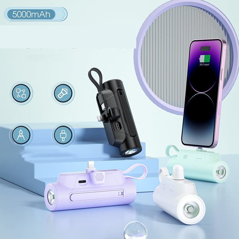 PocketVolt Duo™ – Powerbank med indbygget kabel og LED-lygte