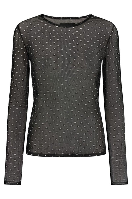 Mesh Ls Sparkle Tshirt | Black Silver Heart |  Liberté